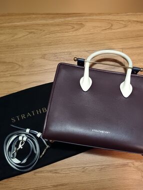 Strathberry Burgundy Navy and Vanilla Midi Tote
